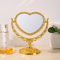 Vintage heart-shaped rotating desktop vanity mirror with gold embossed frame - Heart Gold