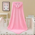 Pink hooded baby bath towel with cute rabbit embroidery and 3D long ears design - 80*80cm / Pink Rabbit