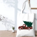 White Christmas tote bag featuring a vintage red buffalo plaid truck and green tree - SD-A-12/Vintage Pickup Style B