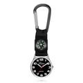 Black quartz clip-on fob watch with silver carabiner and integrated compass for nurses - Black