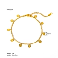 Bracelet de cheville en acier doré avec pendentifs rayon de soleil de 5,9 mm et billes - Chaîne Pendentif Gravé Radial Rond (YYA023034)