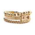 Set de 3 joyas de oro y acero de titanio con cuentas de corona y brazaletes trenzados - Dorado