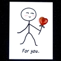Greeting card with red heart natural agate crystal stone and For You message - Red Agate