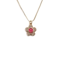 Collier doré avec pendentif fleur, visage souriant rose et pétales en zircon - Rouge
