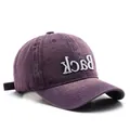 Vintage washed dark purple baseball cap with white 3D embroidery and adjustable strap - Purple