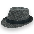 Chapeau fedora classique en laine à carreaux gris et brun avec ruban en satin - Taille Unique 58cm Circonférence / Petit Carreau Café Foncé