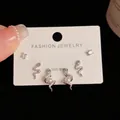 Three-pair Korean style earring set featuring snakes, crystals and pearls with S925 silver posts - Silver-Snake Pearl Set (27#)