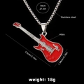 Red electric guitar pendant necklace in stainless steel with 70cm chain and dimensions - Guitar No.20 + 70cm Steel Chain