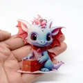 Christmas baby dragon acrylic ornament holding red gift box with metal chain - Light Blue