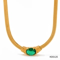 Gold plated snake chain necklace with an oval emerald green stone pendant for women - Gold with Green Gemstone (KDD125)