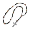 Handmade African turquoise and tiger eye stone cross necklace for men with beads - African Pine No.2-70cm
