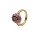 Detail of pink enamel evil eye ring with colorful zircons and adjustable gold band - Adjustable Open / Pink