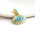 Gold evil eye pendant with light blue enamel and sparkling blue zircon inlay - Enamel Evil Eye