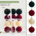 12-piece burgundy and green flocked Christmas ball set for tree decoration 6x7cm - 6CM Diameter / 159-13 Multicolor Flocked Balls (Pack of 12)