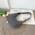 Borsa sottobraccio a mezzaluna retrò con motivo pied-de-poule nero e bianco - Lana / Pied de Poule Nero