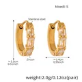 Minimalist 18k gold plated stainless steel huggie hoop earrings with zircon stones - F512-S-10mm / Gold