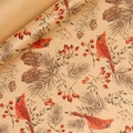 Brown kraft gift wrapping paper featuring festive cardinal birds and pine cone motifs - Christmas Series - Red Bird