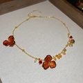 Vintage acrylic flower necklace with amber floral charms and colorful crystal beads - Amber Single-layer Style