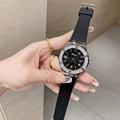 Women's quartz watch with black dial, silver rhinestone bezel and black silicone strap - Black Strap Black Silver Case