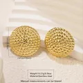 Golden stainless steel round earrings with scale texture, 2.67cm diameter and 10.27g weight - Stainless Steel Scale Textured Studs