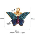 Macro view of blue butterfly pendant showing detailed zircon micro-inlay and 21mm dimensions - Ladybug Black Plated 1PC L351402-Gold