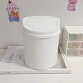 Cute white mini desktop trash can with press-top lid and minimalist round plastic design - White / Single Item
