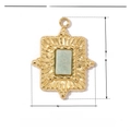 Detail view of 19mm gold stainless steel rectangle pendant with natural green stone inlay - Gold Green Stone Rectangle (VG051)