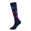 Navy blue knee-high compression sock with pink and light blue argyle pattern - Navy Argyle