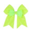 Detail of neon green sequin bow hair clip with mesh fabric and double layered design - Fluorescent Green