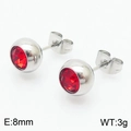 Silver titanium steel stud earrings featuring round red zircon stones in 8mm size - Steel Red Earrings(KE108891-KFC)