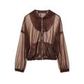 Brown semi-transparent organza hooded jacket with elastic cuffs and zippered closure - XS / Brown