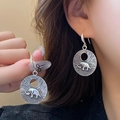 Vintage Silber Ohrringe mit runden Elefanten-Reliefmustern im ethnischen Stil - 107# Ohrhaken-Silber