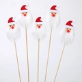 5-piece set of handmade Christmas Santa felt toppers with white fiber beards and wood sticks - White Beard Santa 5Pcs/Pack