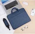 Blue slim laptop sleeve with detachable shoulder strap and durable fabric finish - 608 Style - Blue / 15.6"