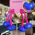 Detail of candy-colored heart beads on blue and pink elastic hair ties for girls - Sapphire Blue