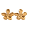 Polished 18K gold-plated stainless steel flower stud earrings with a 5-petal design - Gold (Smooth Petal Flower Studs)