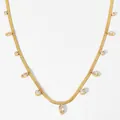 Gold plated stainless steel flat snake chain necklace with sparkling zircon dangles - KDD174 Style / Gold + White Zirconia