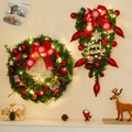Christmas wreath and teardrop swag set with red bows, LED lights, and gold snowflakes - Style B Combo With LED Lights