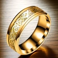Golden dragon pattern titanium steel ring with Celtic knot motif and polished finish - Gold Plated Gold Base Gold Dragon / US 6