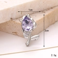 Detailed silver tulip charm with purple gemstone showing 1cm width and 2cm height dimensions - Gem Rose Purple