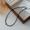 Beaded black spinel necklace with a cat-shaped black mother of pearl shell pendant - Obsidian Mother of Pearl Necklace XL0322