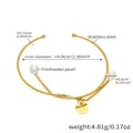 Detailoverzicht van afmetingen van een vergulde roestvrijstalen armband met parels - Parel Bedel Open Armband / Goud