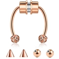 Rose gold magnetic horseshoe faux septum ring with interchangeable stud and cone ends - Rhinestone Ball Style / Rose Gold