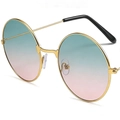 Retro round sunglasses with golden metal frame and gradient blue pink lenses - Teal to Pink Gradient