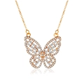 Elegant gold butterfly pendant necklace with sparkling clear crystals in a vertical view - Gold Full Diamond Butterfly Pendant (KC金S484)