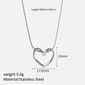 Collier minimaliste en acier inoxydable argenté avec pendentif cœur évidé et chaîne maille - Argenté
