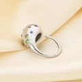 Macro detail of polished stainless steel teardrop ring with colorful cubic zirconia - Silver Multicolor Zircon (KR112032-HR)
