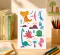 Tatouages temporaires de dinosaures pour enfants avec motifs de T-Rex et volcans - Dinosaures de Style Dessiné à la Main (WK-071)