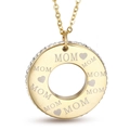 Golden Mom necklace featuring a circular pendant with heart patterns and crystal halo - Gold Necklace (KP52452-K) / Gold