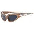 Futuristische Y2K Katzenaugen-Sonnenbrille in Braun mit silbernem Stern-Detail - Tee-Rahmen Graue Gläser